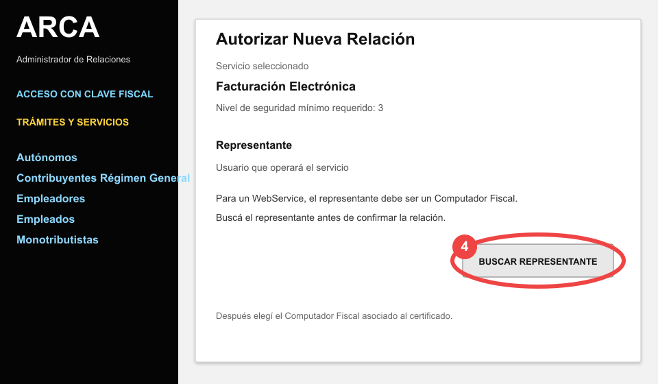 Administrador de Relaciones con el botón Buscar representante marcado
